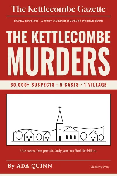 Cover of The Kettlecombe Murders by Ada Quinn: a red masthead, the title in large letters and a line drawing of a village with a church spire.